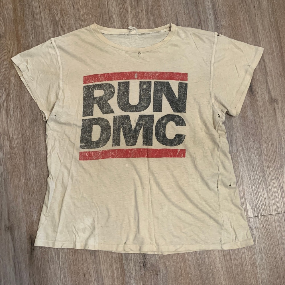 Vintage 80s single stitch RUN DMC t-shirt in offwhite - size medium mens